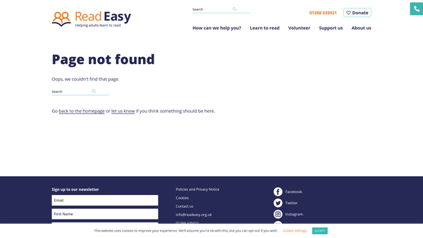Screenshot of the Read Easy South Worcestershire website
