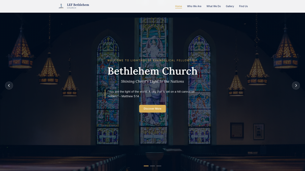 Screenshot of the Lighthouse Evangelical Fellowship - Bethlehem Church Ministries website