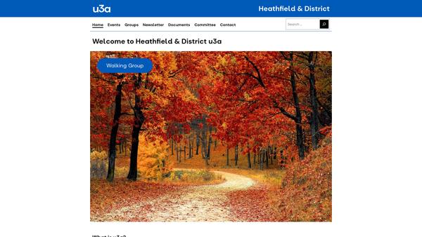 Screenshot of the Heathfield & District University Of The Third Age (U3A) website