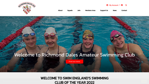 Screenshot of the Richmond Dales Swimming Club website