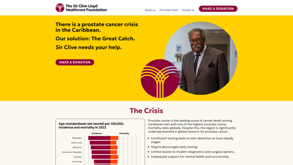 Screenshot of the The Sir Clive Lloyd Healthcare Foundation website