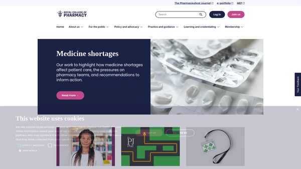 Screenshot of the Royal College Of Pharmacy website