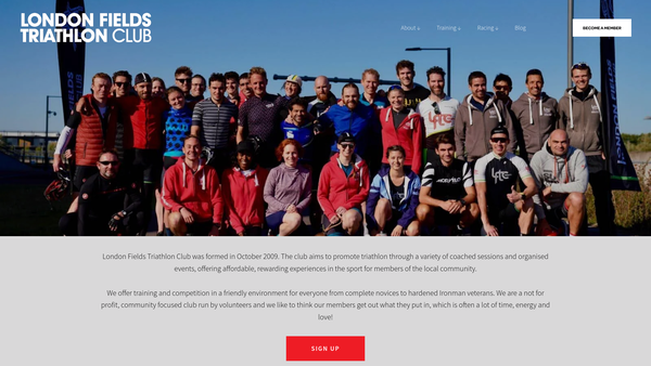 Screenshot of the London Fields Triathlon Club website