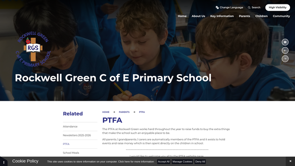 Screenshot of the Rockwell Green Primary School PTFA website