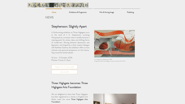 Screenshot of the Three Highgate Arts Foundation website