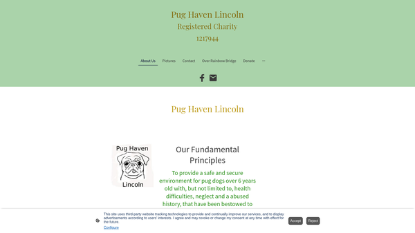 Screenshot of the Pug Haven Lincoln website