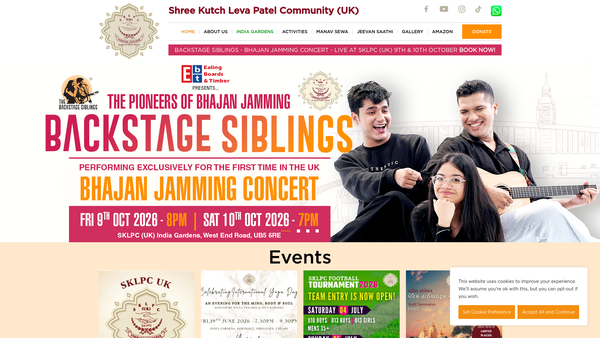 Screenshot of the Shree Kutch Leva Patel Community (UK ) website