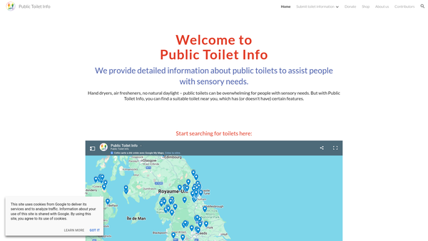 Screenshot of the Public Toilet Info website