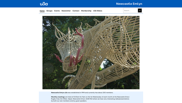 Screenshot of the Newcastle Emlyn U3A website