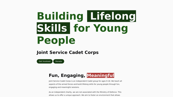 Screenshot of the Joint Service Cadet Corps website