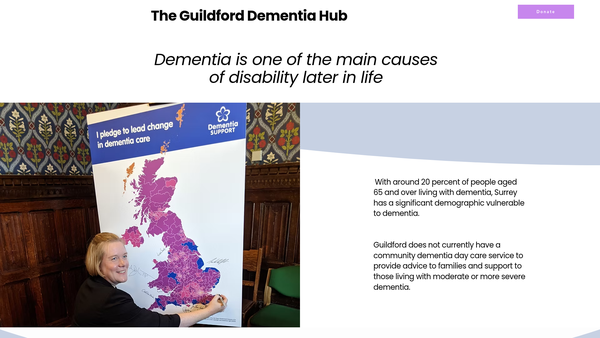 Screenshot of the Guildford Dementia Hub website