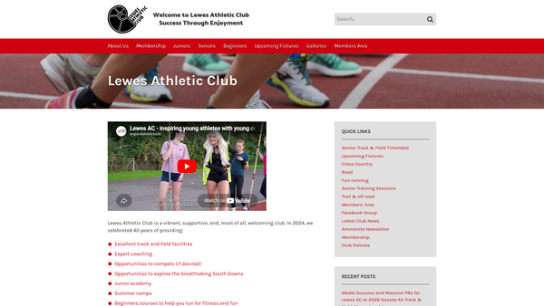 Screenshot of the Lewes Athletic Club website