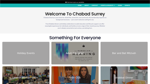 Screenshot of the Chabad Of Surrey website