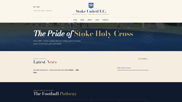 Screenshot of the Stoke United FC website