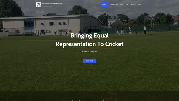 Screenshot of the African Caribbean Cricket Association website