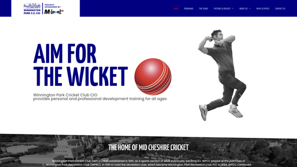 Screenshot of the Winnington Park Cricket Club CIO website