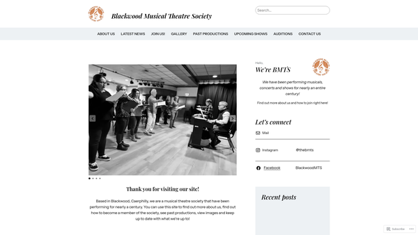 Screenshot of the Blackwood Musical Theatre Society website