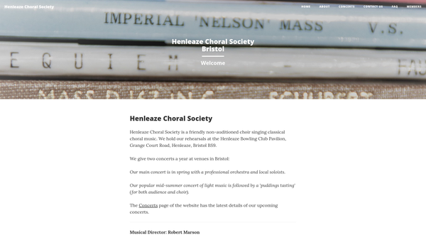 Screenshot of the Henleaze Choral Society website