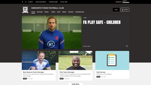Screenshot of the Kibworth Town Football Club website