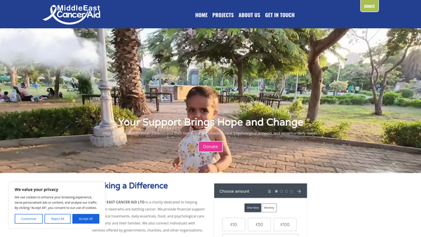 Screenshot of the Middle East Cancer Aid website