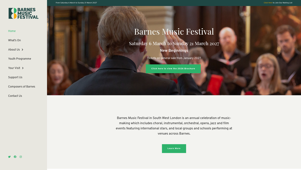 Screenshot of the Barnes Music Festival website