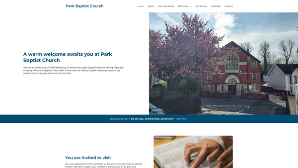 Screenshot of the Park Baptist Church, The Walk, Merthyr Tydfil website