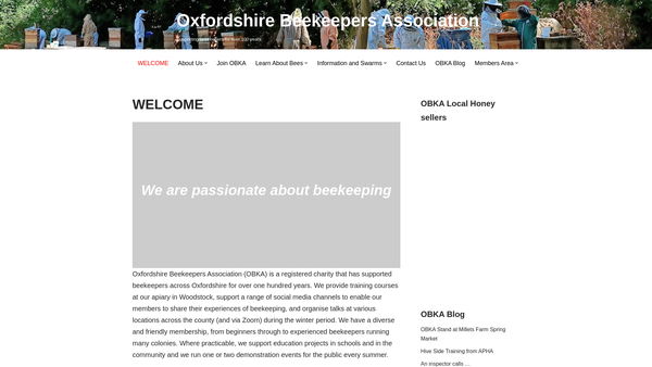 Screenshot of the Oxfordshire Beekeepers Association CIO website