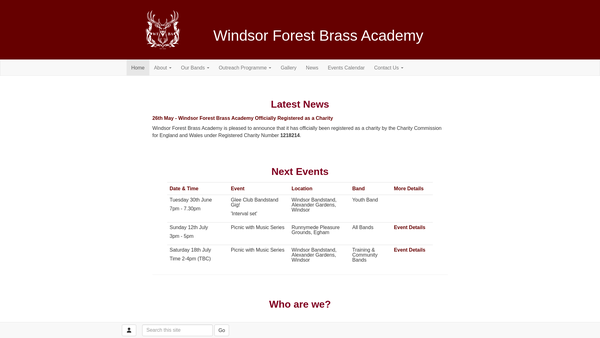 Screenshot of the Windsor Forest Brass Academy website
