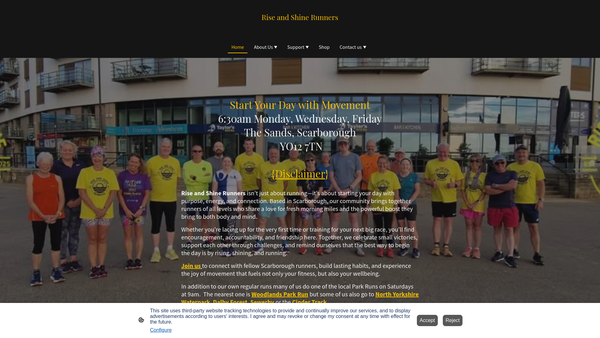 Screenshot of the Rise And Shine Runners website