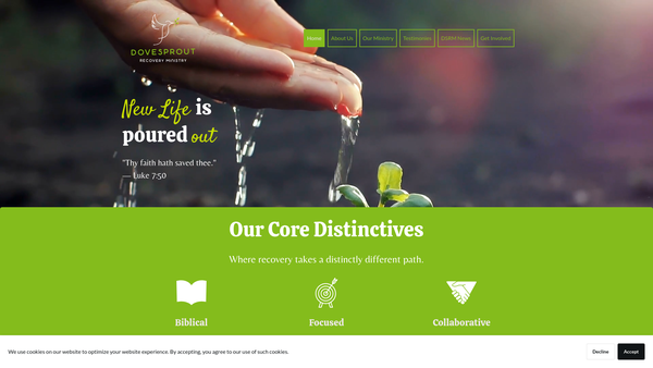 Screenshot of the Dovesprout Recovery Ministry website
