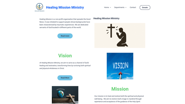 Screenshot of the Healing Mission Ministry (Hmm) website