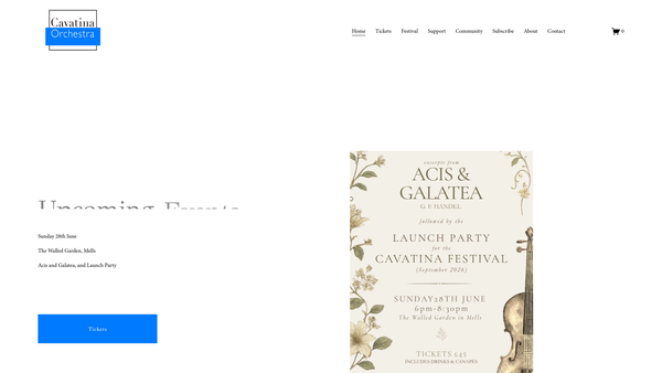 Screenshot of the Cavatina Orchestra website