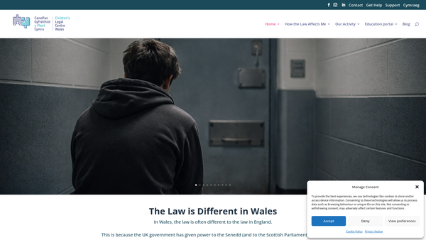 Screenshot of the Children's Legal Centre Wales website