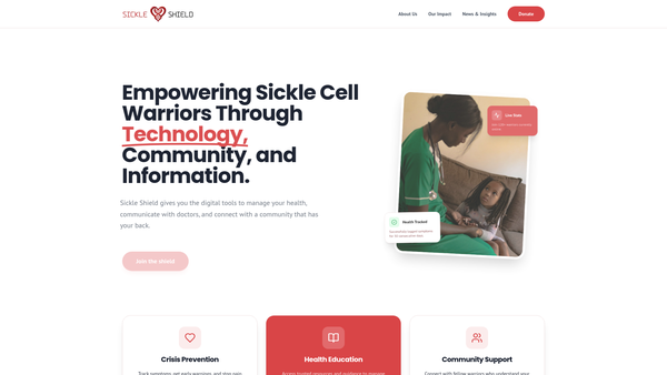 Screenshot of the Sickle Shield website
