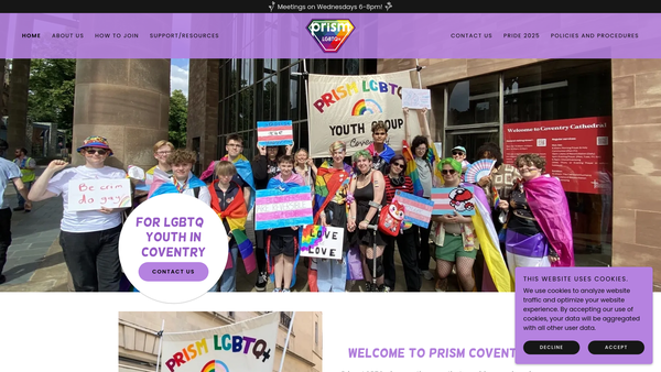 Screenshot of the Prism LGBTQ+ website
