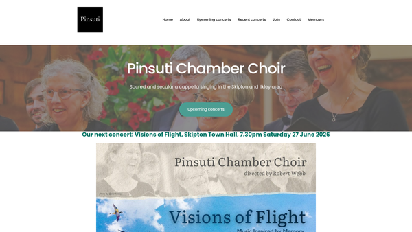 Screenshot of the Pinsuti Chamber Choir website