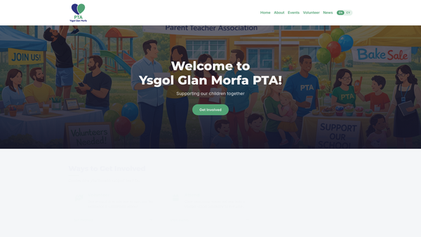 Screenshot of the Ysgol Glan Morfa Parent Teacher Association website