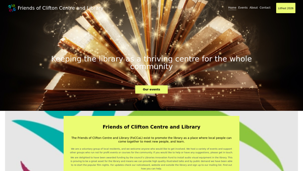 Screenshot of the Friends Of Clifton Centre And Library website