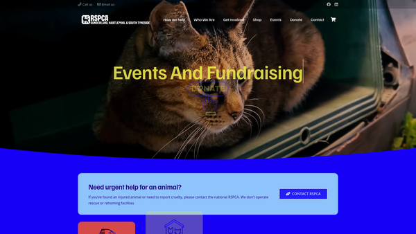 Screenshot of the Royal Society For The Prevention Of Cruelty To Animals Sunderland, Hartlepool And South Tyneside Branch CIO website