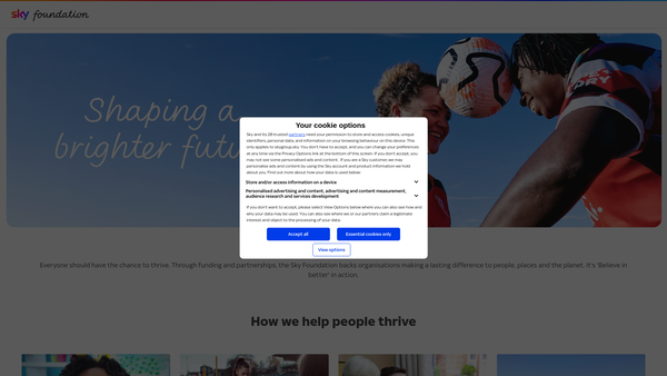 Screenshot of the The Sky Foundation website