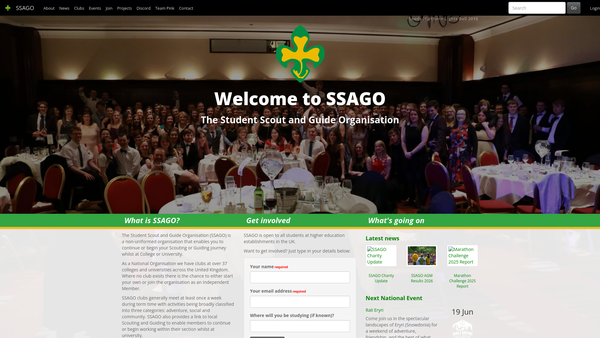 Screenshot of the Student Scout And Guide Organisation website