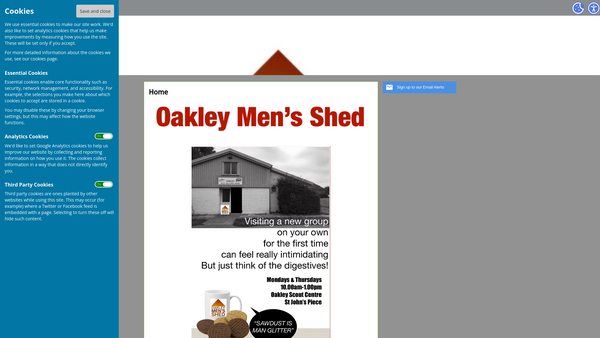 Screenshot of the Oakley Men's Shed website
