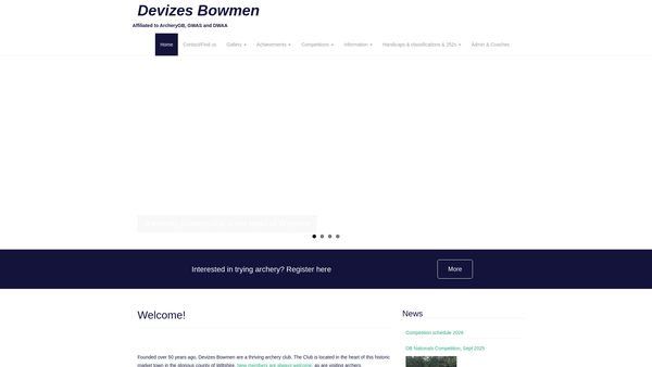 Screenshot of the Devizes Bowmen Archery Club website
