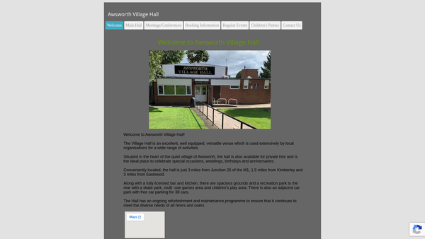 Screenshot of the Awsworth Village Hall website