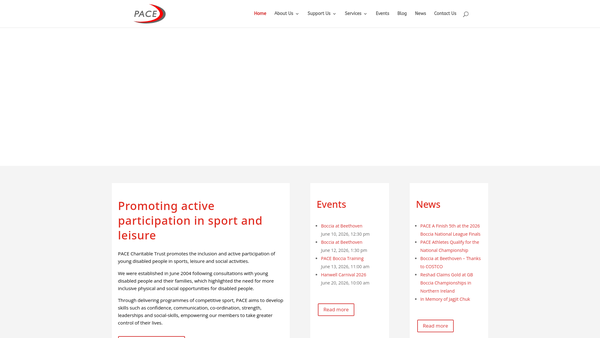 Screenshot of the Pace Charitable Trust website