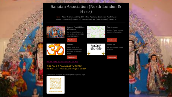 Screenshot of the Sanatan Association (North London & Herts) website