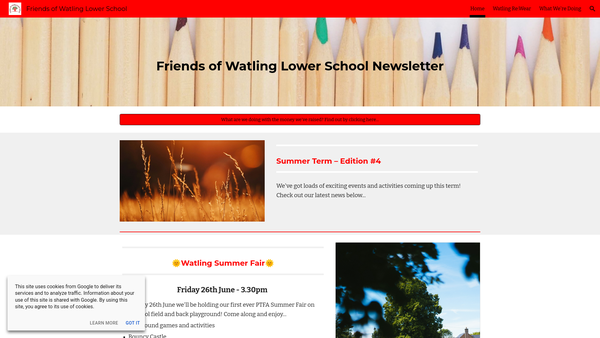 Screenshot of the Friends Of Watling Lower School website