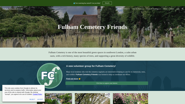 Screenshot of the Fulham Cemetery Friends website