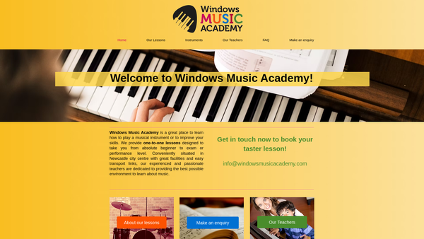 Screenshot of the Windows Music Academy website