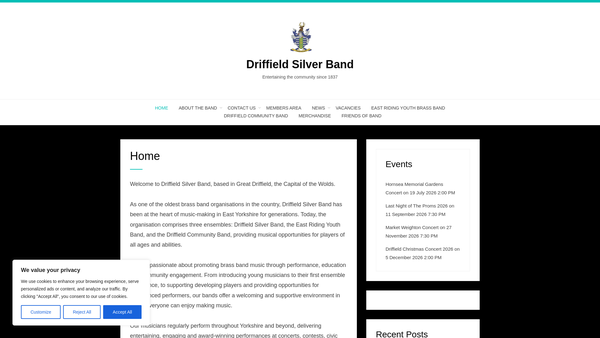 Screenshot of the Driffield Silver Band website